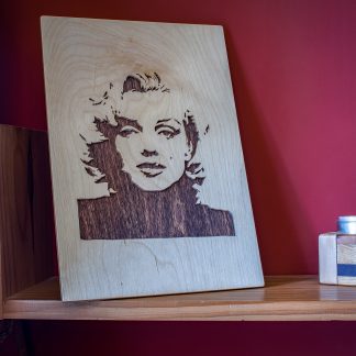 Handmade Wooden Portrait of a moody Marilyn Monroe