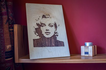 Handmade Wooden Portrait of a moody Marilyn Monroe