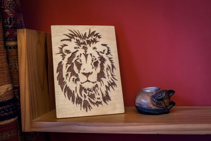 Handmade Wooden picture of a majestic lion