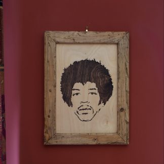 Framed Handmade Wooden Portrait of Jimi Hendrix