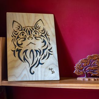 Handmade Wooden Artwork of a Cute Inquisitive Cat