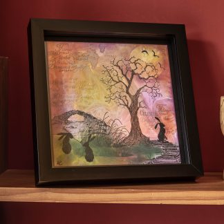 'Rabbit, Tree and Bridge' handmade ink and stamp artwork