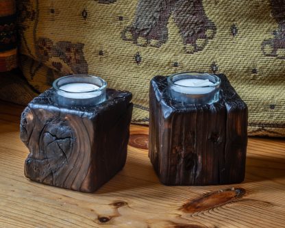 Handmade Burnt Fence Post Cubic Candle Holder