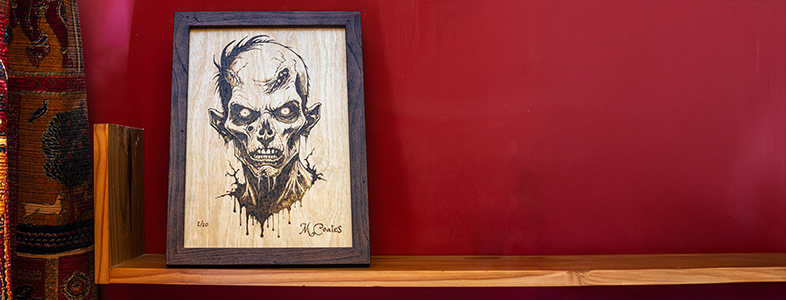 Wooden portrait of Albert Einstein