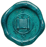 A wax seal imprinted with an unrolled scroll