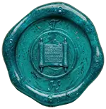 A wax seal imprinted with an unrolled scroll