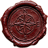 A wax seal imprinted with a compass rose