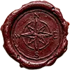 A wax seal imprinted with a compass rose