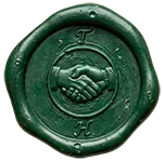 A wax seal imprinted with a handshake