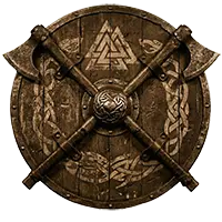 Axes crossed over a viking shield