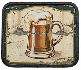 A foaming mug of ale on a weathered tavern sign