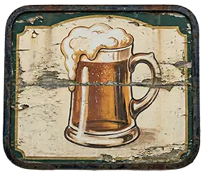 A foaming mug of ale on a weathered tavern sign