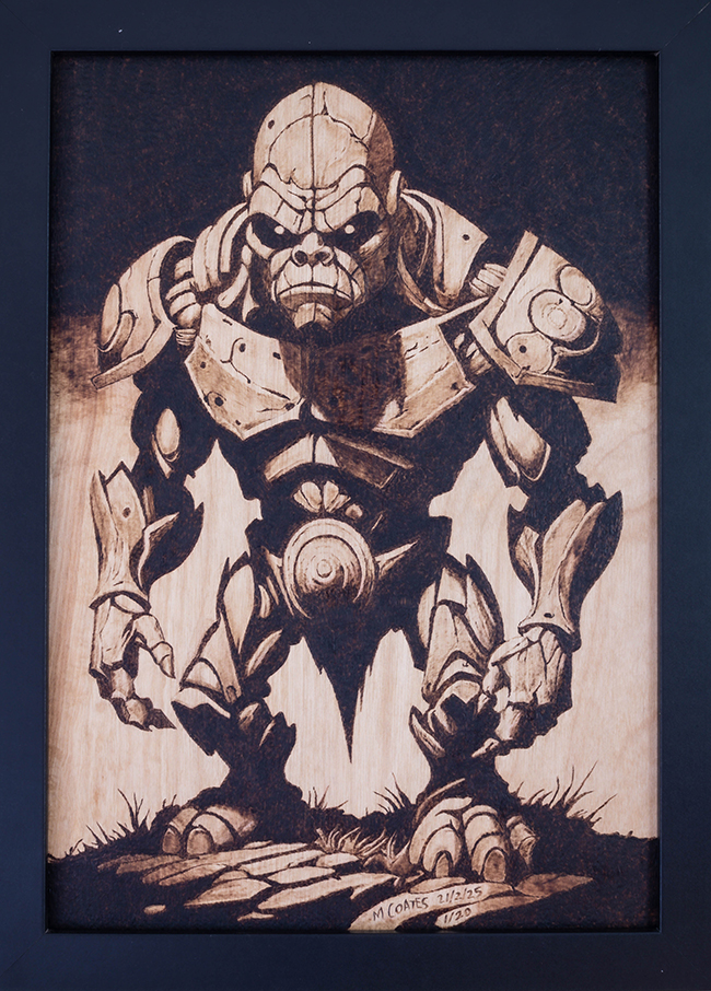 A4 pyrography on FSC Birch Plywood, featuring intricate wood-burnt textures and cracked earthen detailing