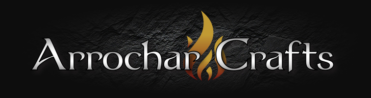 The words Arrochar Crafts, in a celtic font, over a stylised frame. It is the Arrochar Crafts Logo